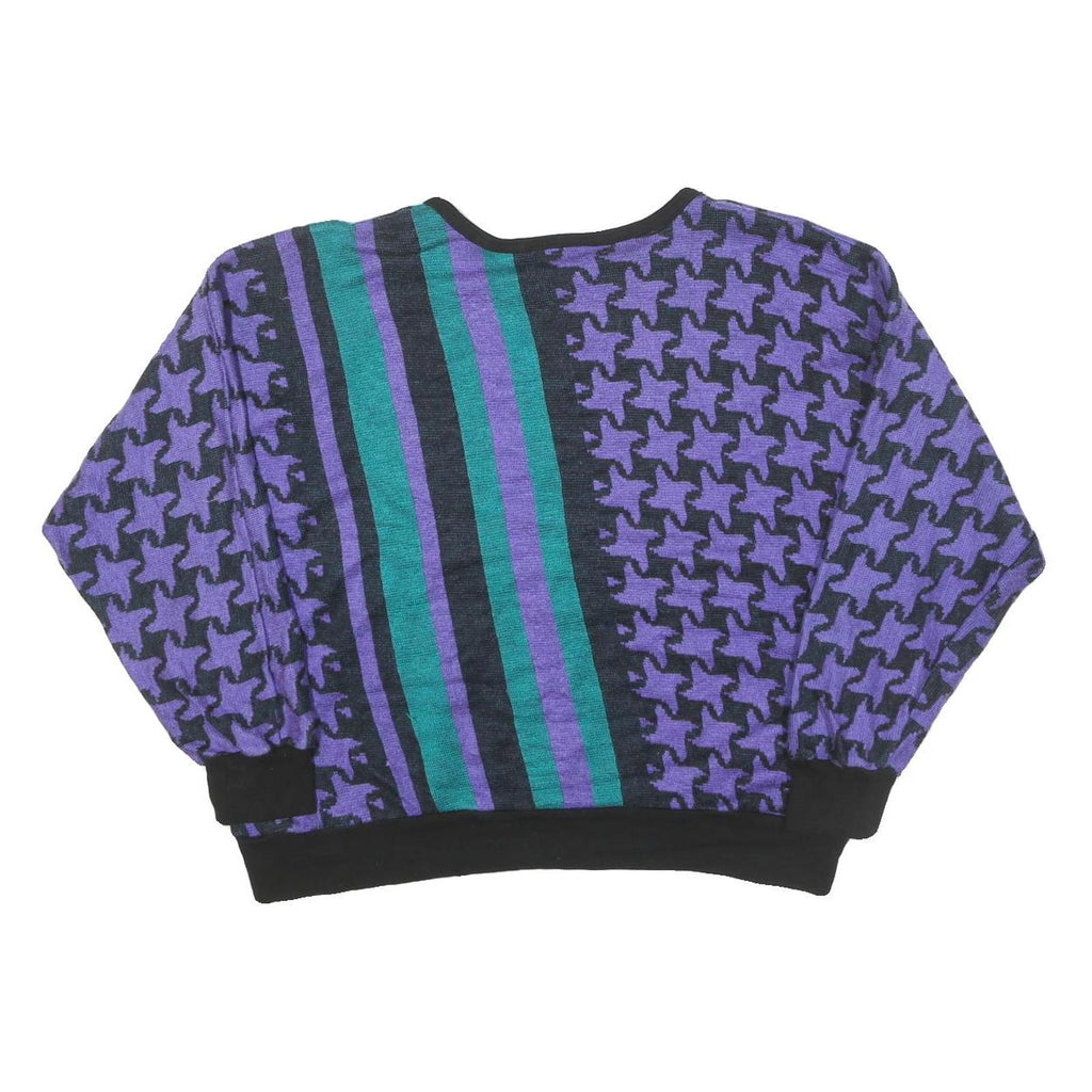 TOP NOTCH Womens Purple Green Patterned Jumper Crew Neck Basic Knit M Vintage