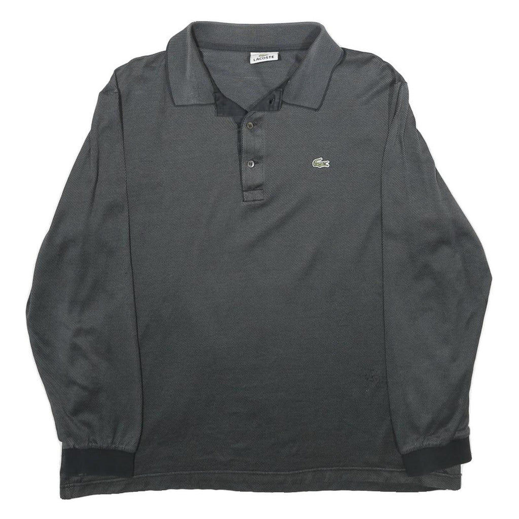 LACOSTE Mens Black Long Sleeve Plain Polo Shirt L Cotton Classic