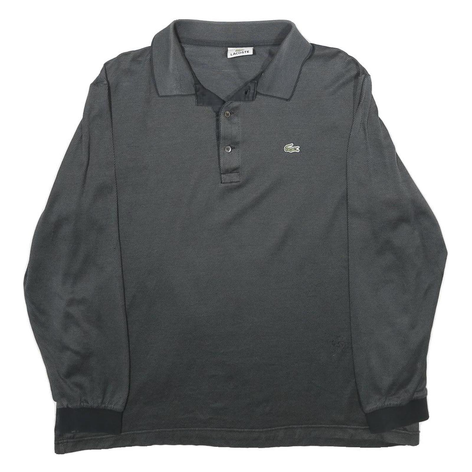 LACOSTE Mens Black Long Sleeve Plain Polo Shirt L Cotton Classic