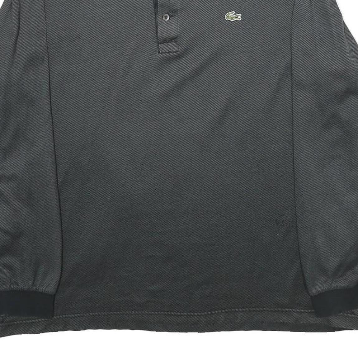 LACOSTE Mens Black Long Sleeve Plain Polo Shirt L Cotton Classic