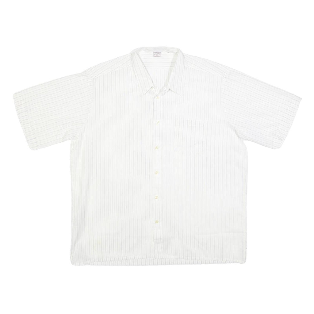 GENT TOP Mens White & Light Grey Striped Shirt L Cotton Blend Summer Casual