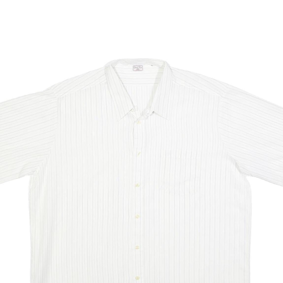 GENT TOP Mens White & Light Grey Striped Shirt L Cotton Blend Summer Casual
