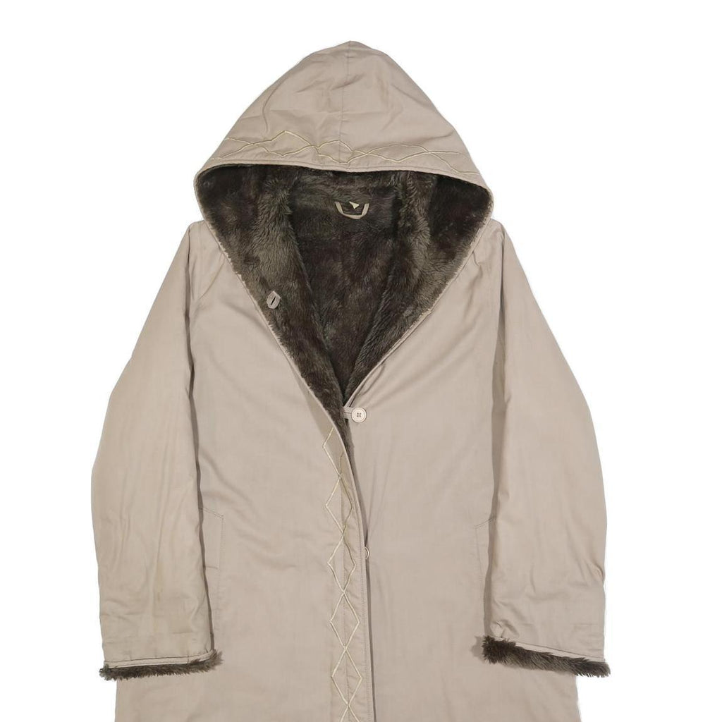 Womens Beige Hooded Jacket S Cotton Blend Plain Button Closure Long Sleeve