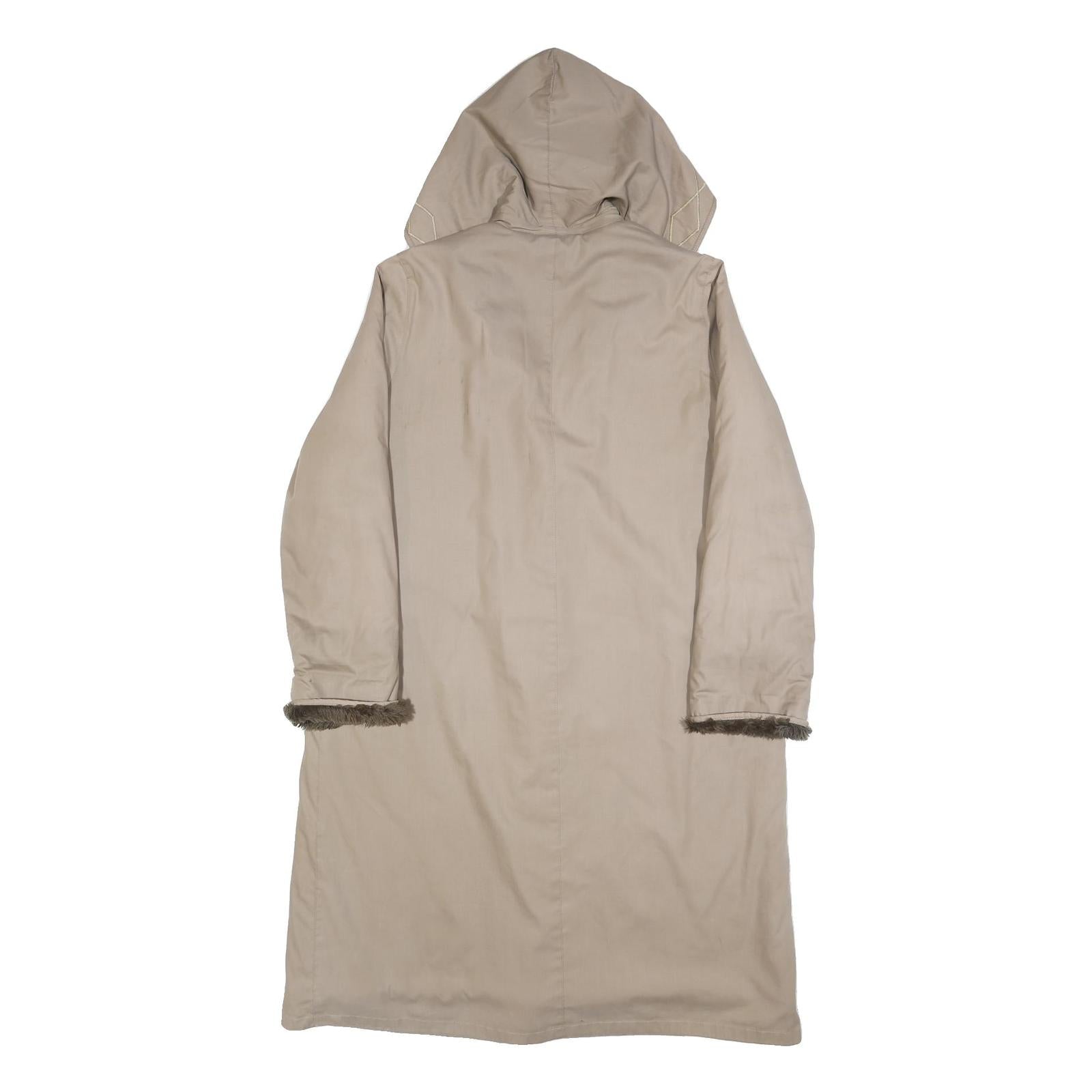 Womens Beige Hooded Jacket S Cotton Blend Plain Button Closure Long Sleeve