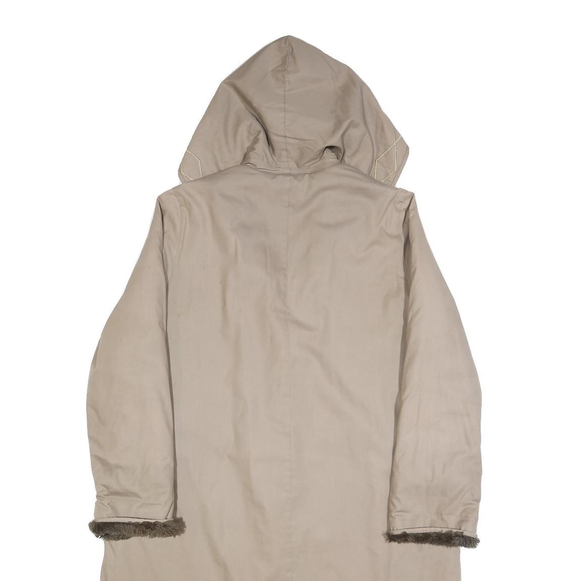 Womens Beige Hooded Jacket S Cotton Blend Plain Button Closure Long Sleeve