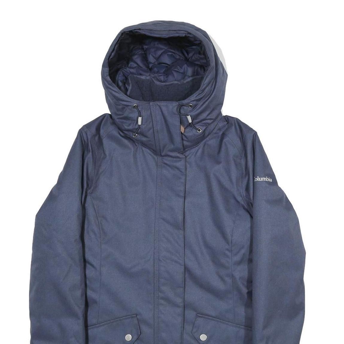 COLUMBIA Womens Navy Blue Outdoor Jacket XS Polyester Water Resistant Hooded Zip