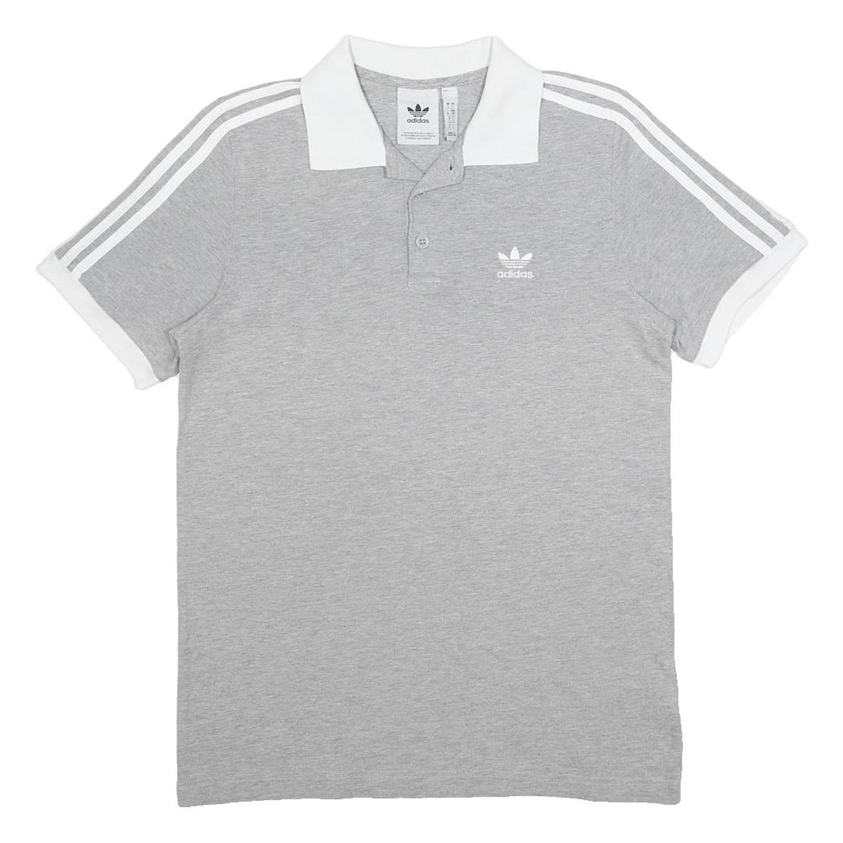 ADIDAS Mens Grey & White Short Sleeve Plain Polo Shirt S Cotton Blend