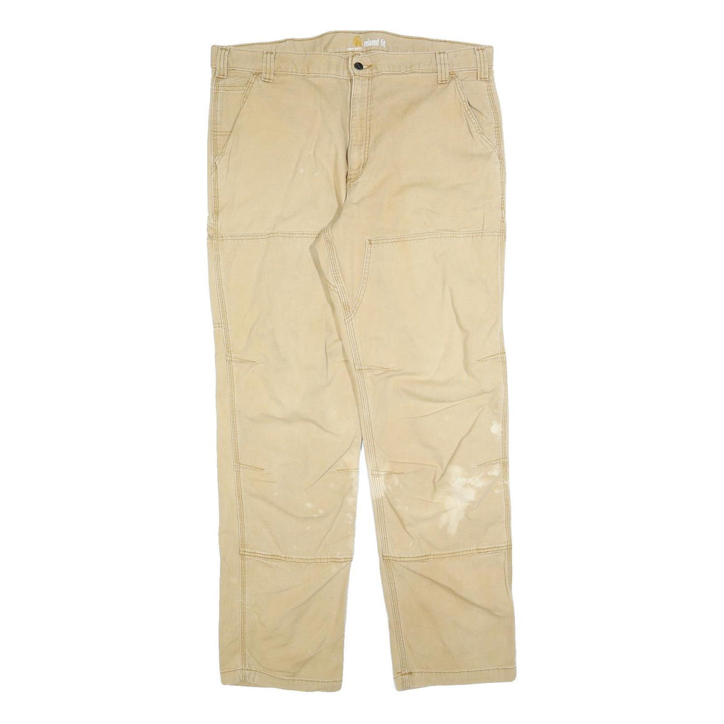 CARHARTT Mens Beige Relaxed Fit Straight Leg Trousers W40 L34 Durable Zip
