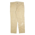 CARHARTT Mens Beige Relaxed Fit Straight Leg Trousers W40 L34 Durable Zip