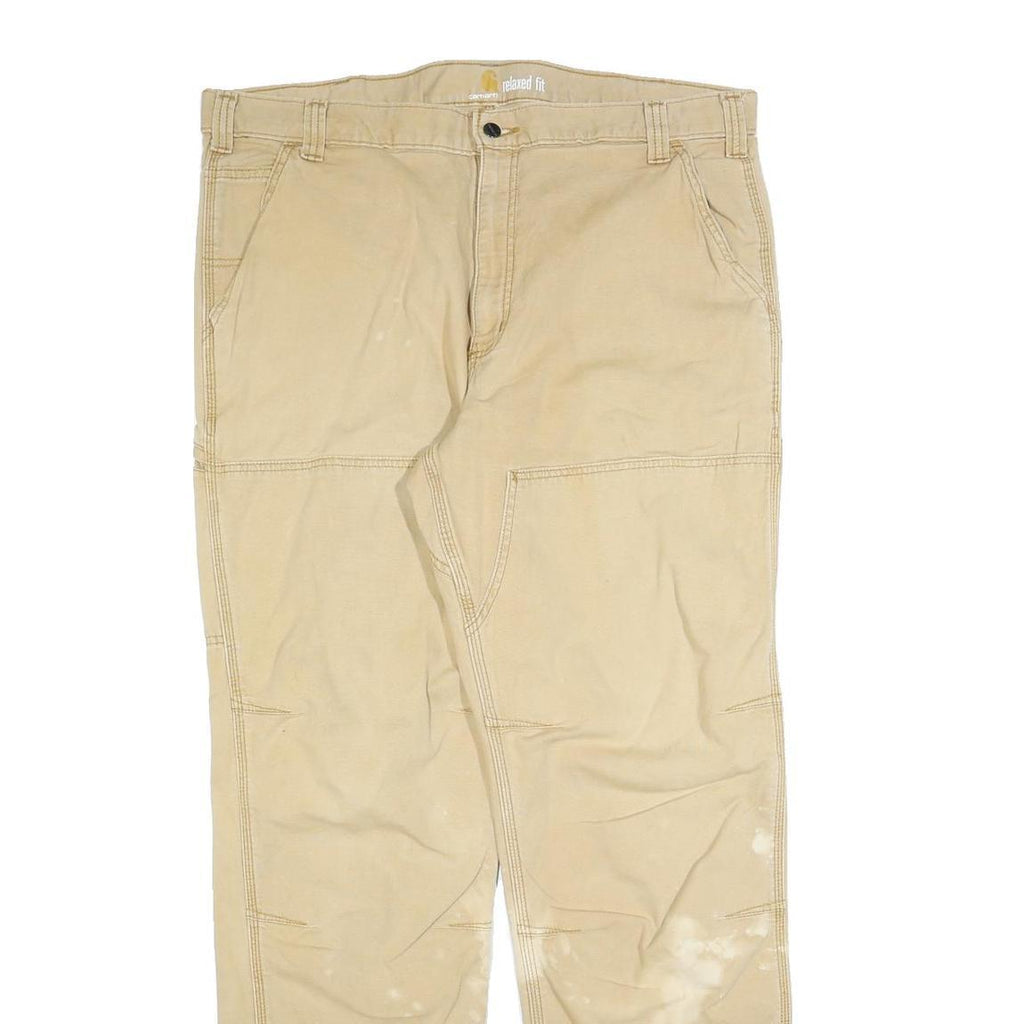 CARHARTT Mens Beige Relaxed Fit Straight Leg Trousers W40 L34 Durable Zip