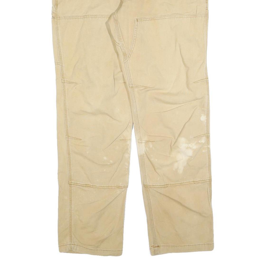 CARHARTT Mens Beige Relaxed Fit Straight Leg Trousers W40 L34 Durable Zip