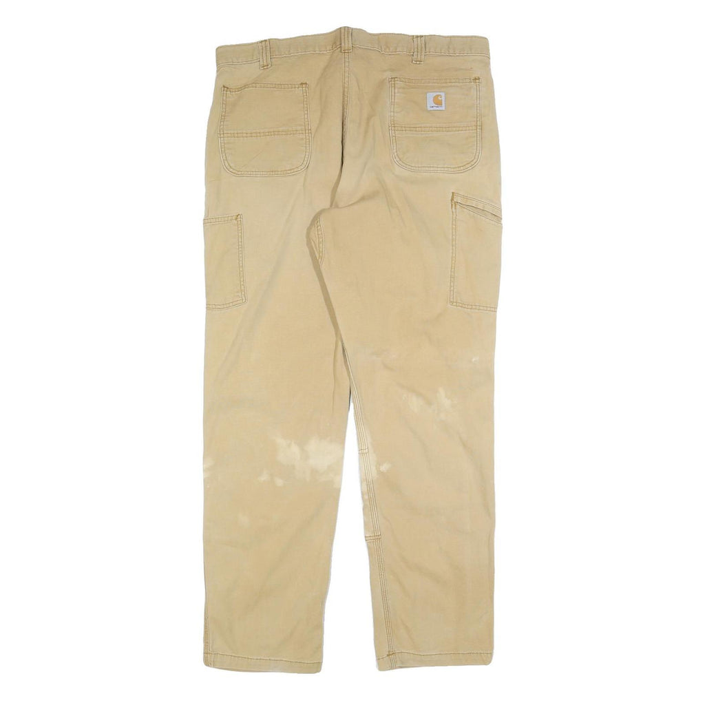 CARHARTT Mens Beige Relaxed Fit Straight Leg Trousers W40 L34 Durable Zip