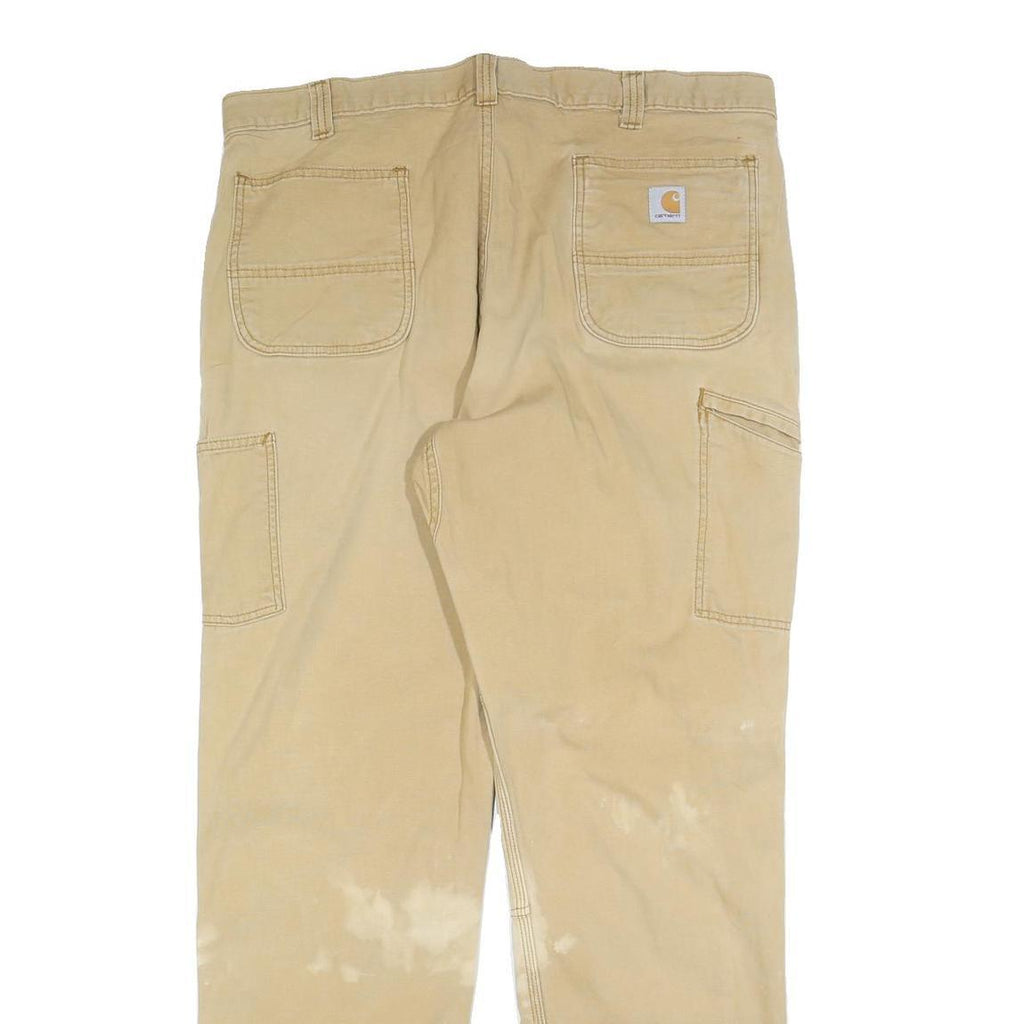 CARHARTT Mens Beige Relaxed Fit Straight Leg Trousers W40 L34 Durable Zip