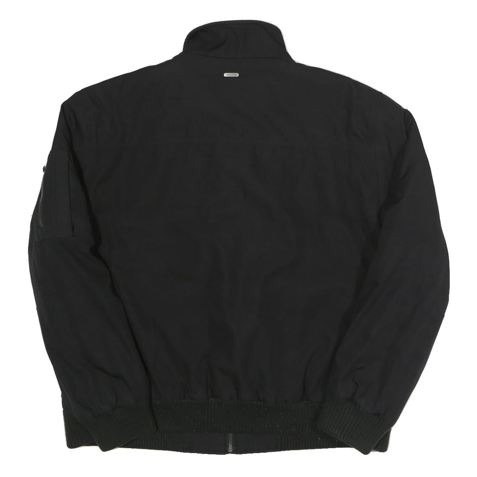 CALVIN KLEIN Mens Black Bomber Jacket L Polyester Woven Plain Zip Casual