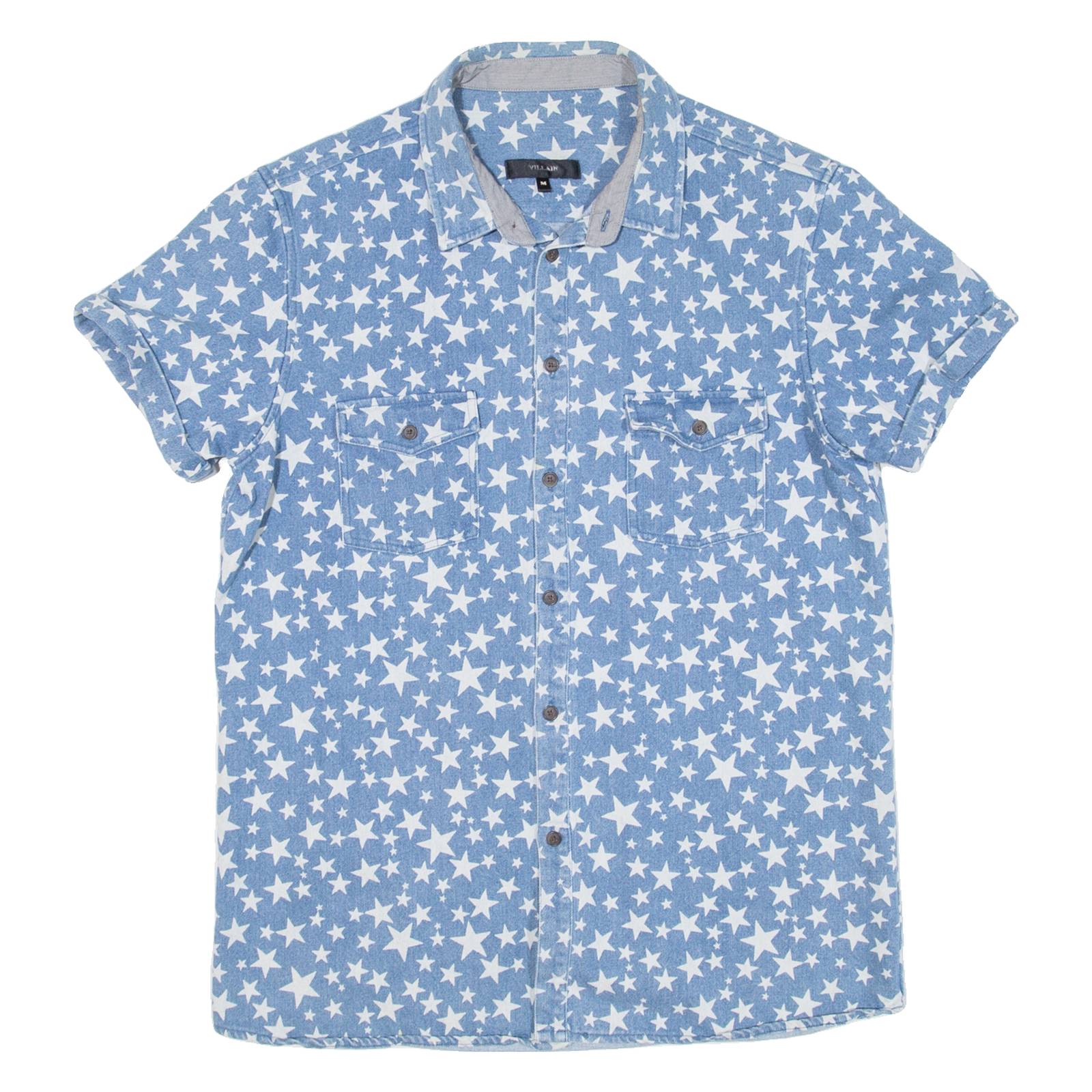 VILLIAN Stars Mens Denim Shirt Blue M