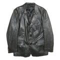 VMC Mens Black Leather Jacket L Plain Button Closure Classic Fit