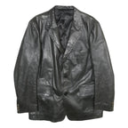 VMC Mens Black Leather Jacket L Plain Button Closure Classic Fit