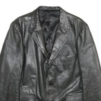 VMC Mens Black Leather Jacket L Plain Button Closure Classic Fit