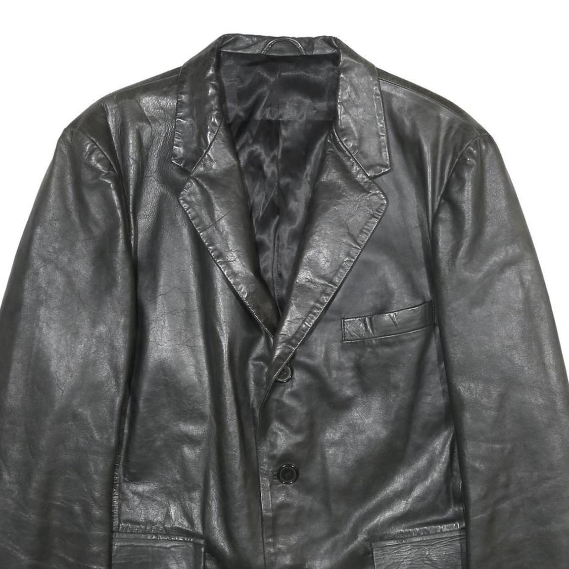 VMC Mens Black Leather Jacket L Plain Button Closure Classic Fit