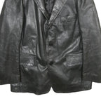 VMC Mens Black Leather Jacket L Plain Button Closure Classic Fit