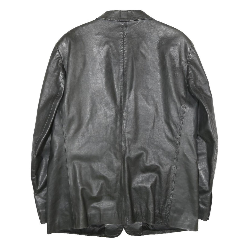 VMC Mens Black Leather Jacket L Plain Button Closure Classic Fit