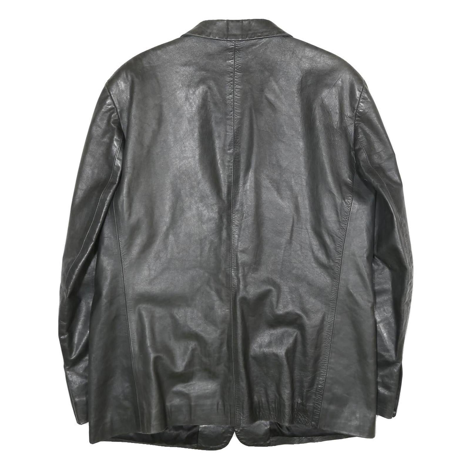 VMC Mens Black Leather Jacket L Plain Button Closure Classic Fit
