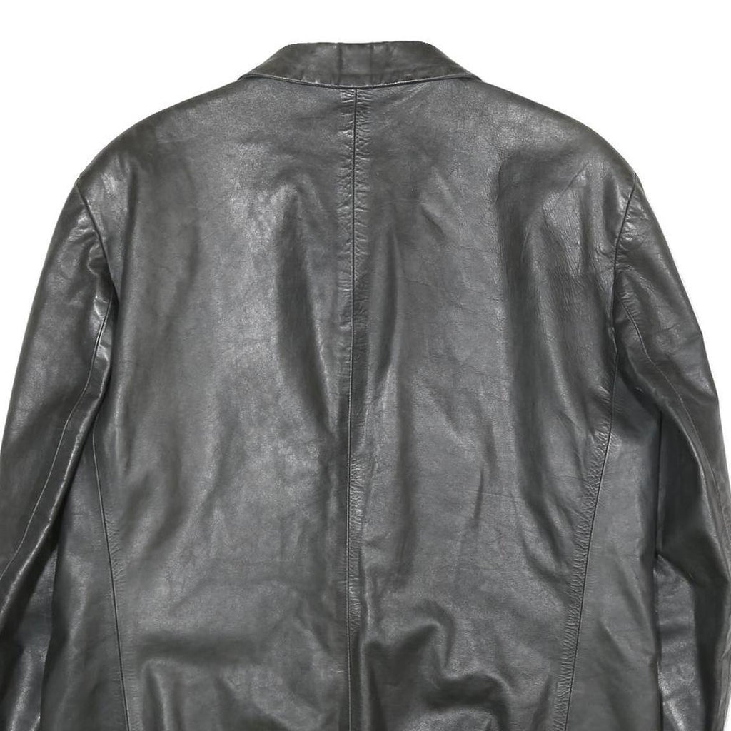 VMC Mens Black Leather Jacket L Plain Button Closure Classic Fit