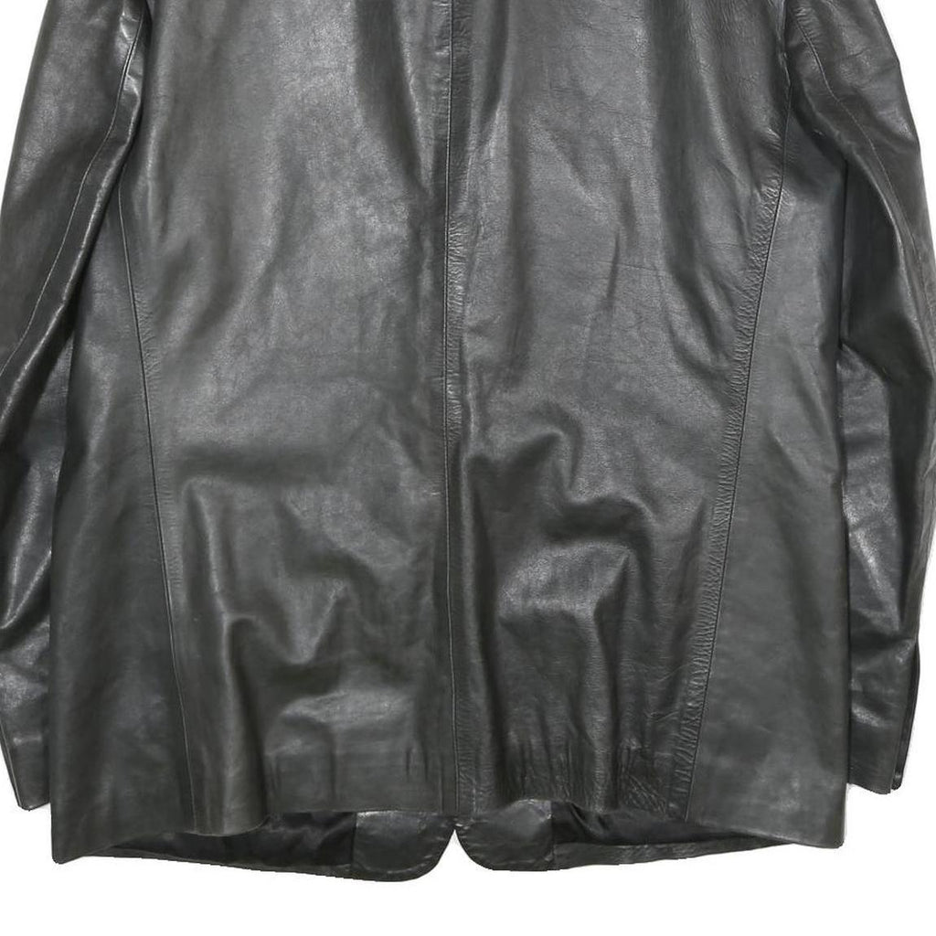 VMC Mens Black Leather Jacket L Plain Button Closure Classic Fit