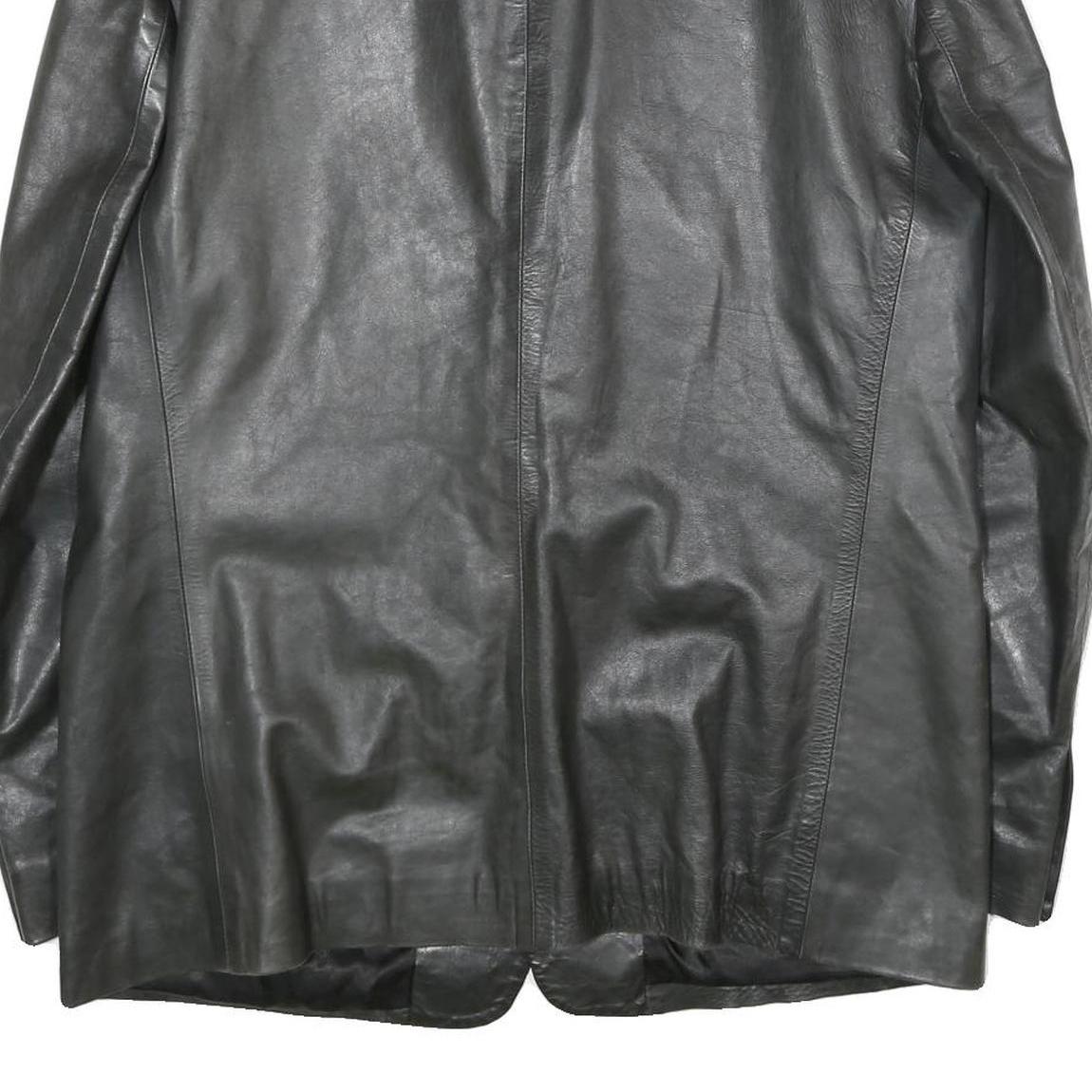 VMC Mens Black Leather Jacket L Plain Button Closure Classic Fit