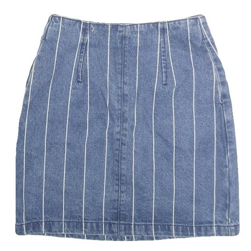 TWIK Womens Blue Denim Pinstripe Mini Cotton Blend Skirt XS Stylish Casual