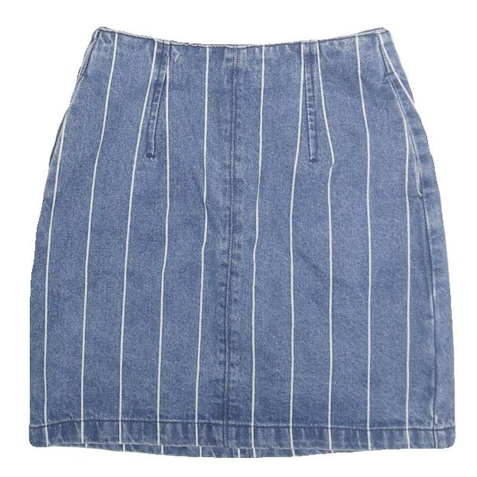 TWIK Womens Blue Denim Pinstripe Mini Cotton Blend Skirt XS Stylish Casual
