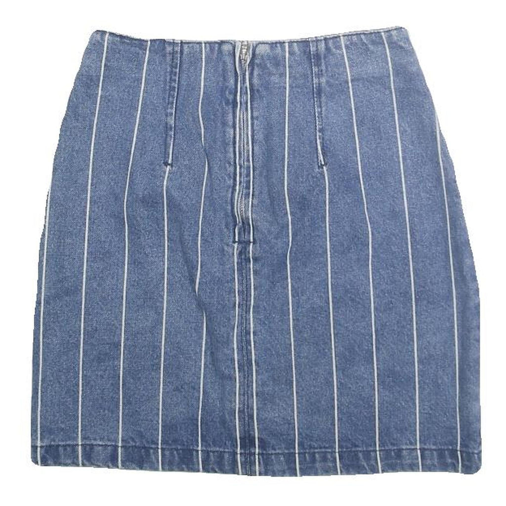 TWIK Womens Blue Denim Pinstripe Mini Cotton Blend Skirt XS Stylish Casual