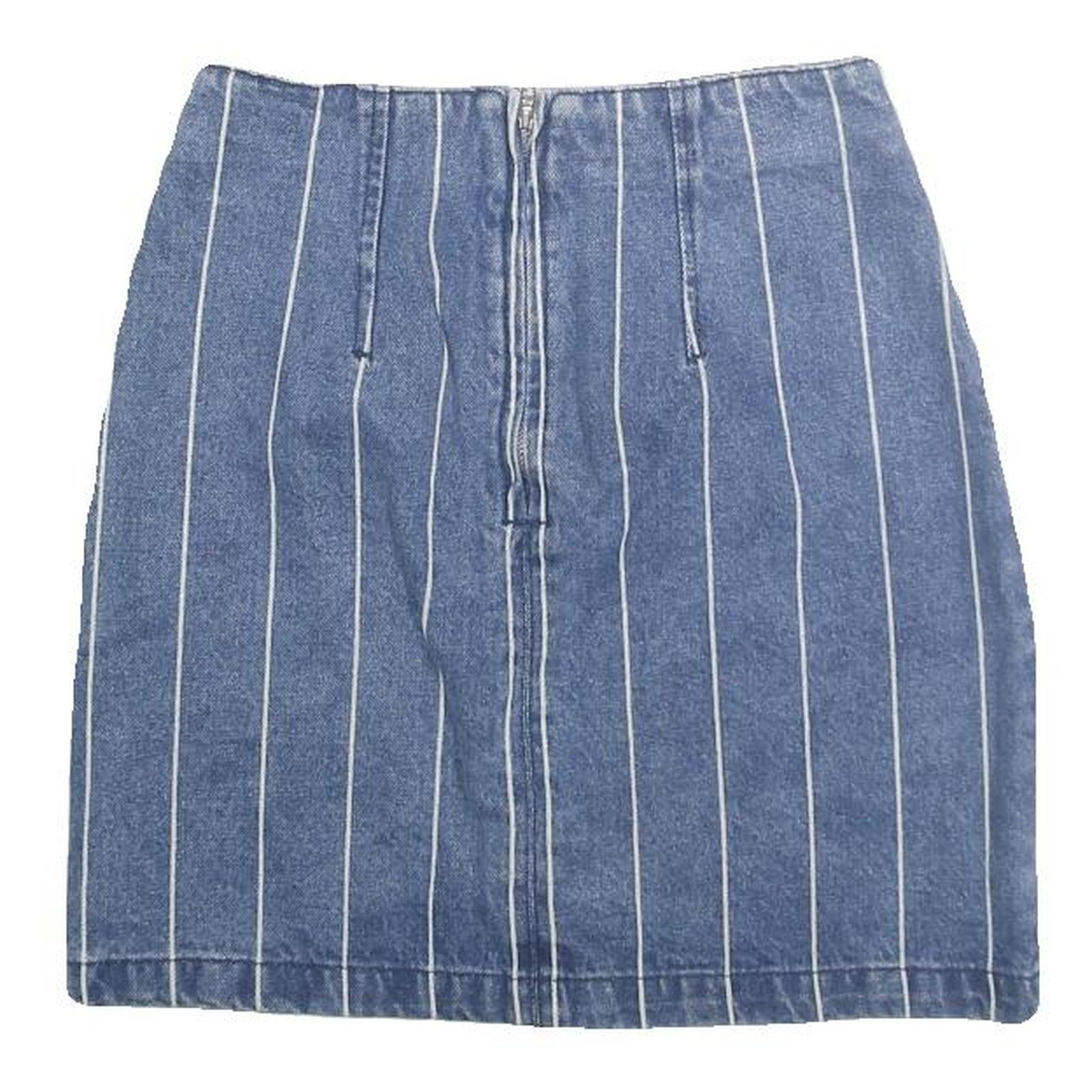 TWIK Womens Blue Denim Pinstripe Mini Cotton Blend Skirt XS Stylish Casual