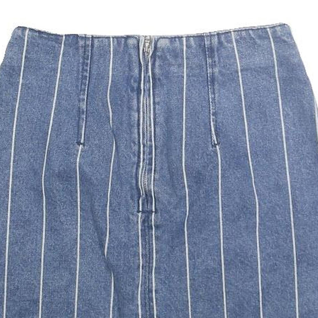 TWIK Womens Blue Denim Pinstripe Mini Cotton Blend Skirt XS Stylish Casual