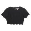 TED BAKER Womens Black Cropped Top Short Sleeve Round Neck Scalloped Hem M