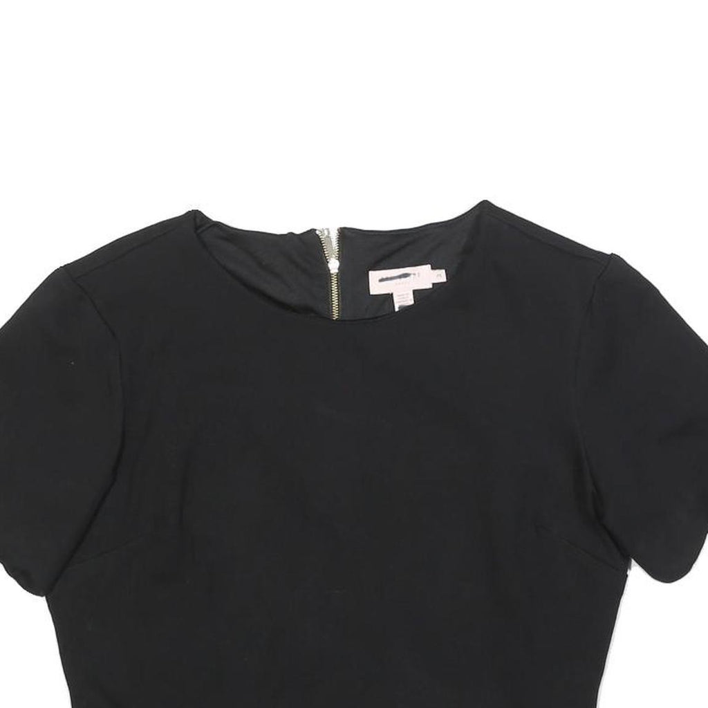 TED BAKER Womens Black Cropped Top Short Sleeve Round Neck Scalloped Hem M