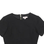 TED BAKER Womens Black Cropped Top Short Sleeve Round Neck Scalloped Hem M