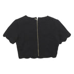 TED BAKER Womens Black Cropped Top Short Sleeve Round Neck Scalloped Hem M
