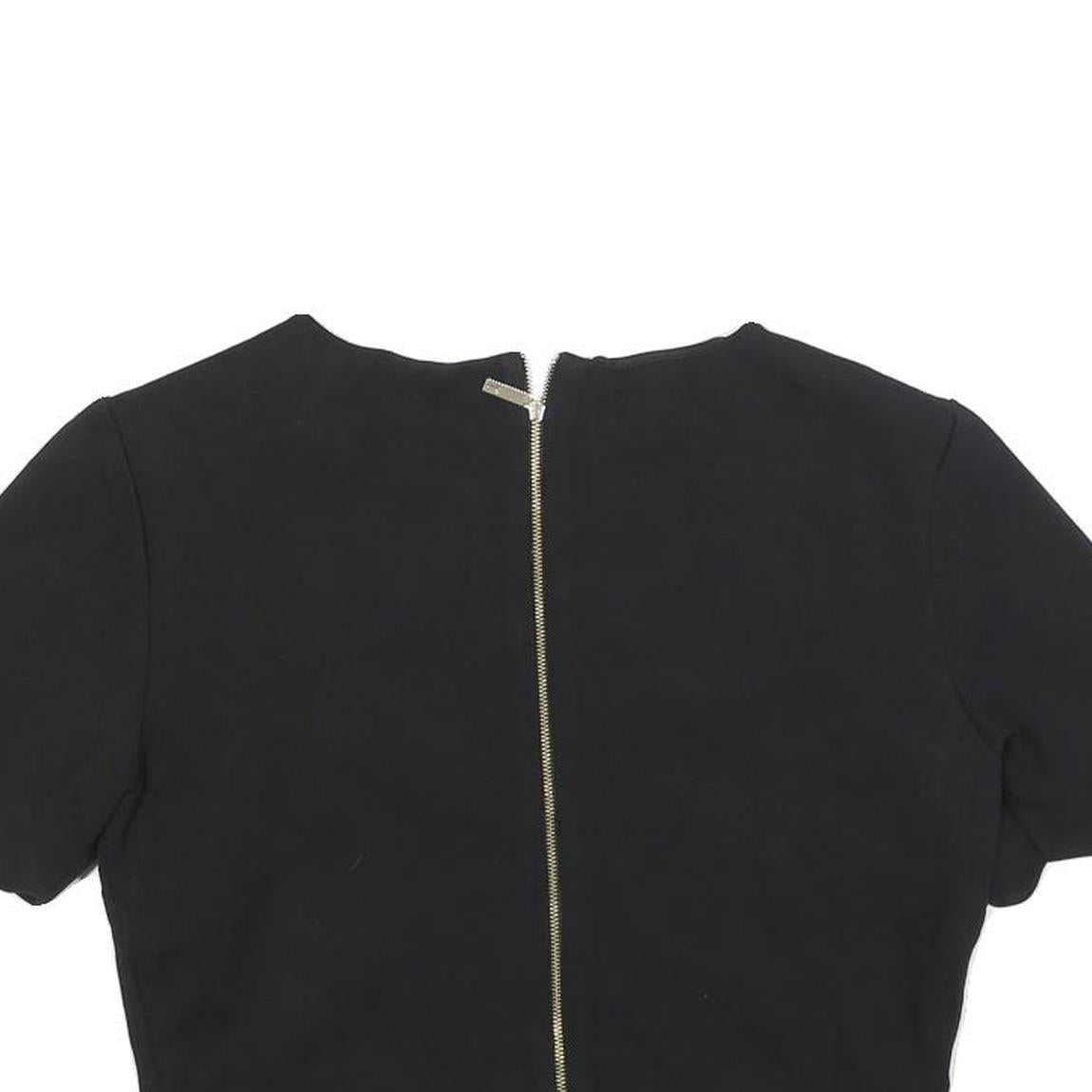 TED BAKER Womens Black Cropped Top Short Sleeve Round Neck Scalloped Hem M