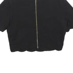 TED BAKER Womens Black Cropped Top Short Sleeve Round Neck Scalloped Hem M