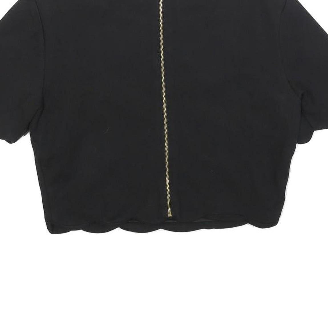 TED BAKER Womens Black Cropped Top Short Sleeve Round Neck Scalloped Hem M