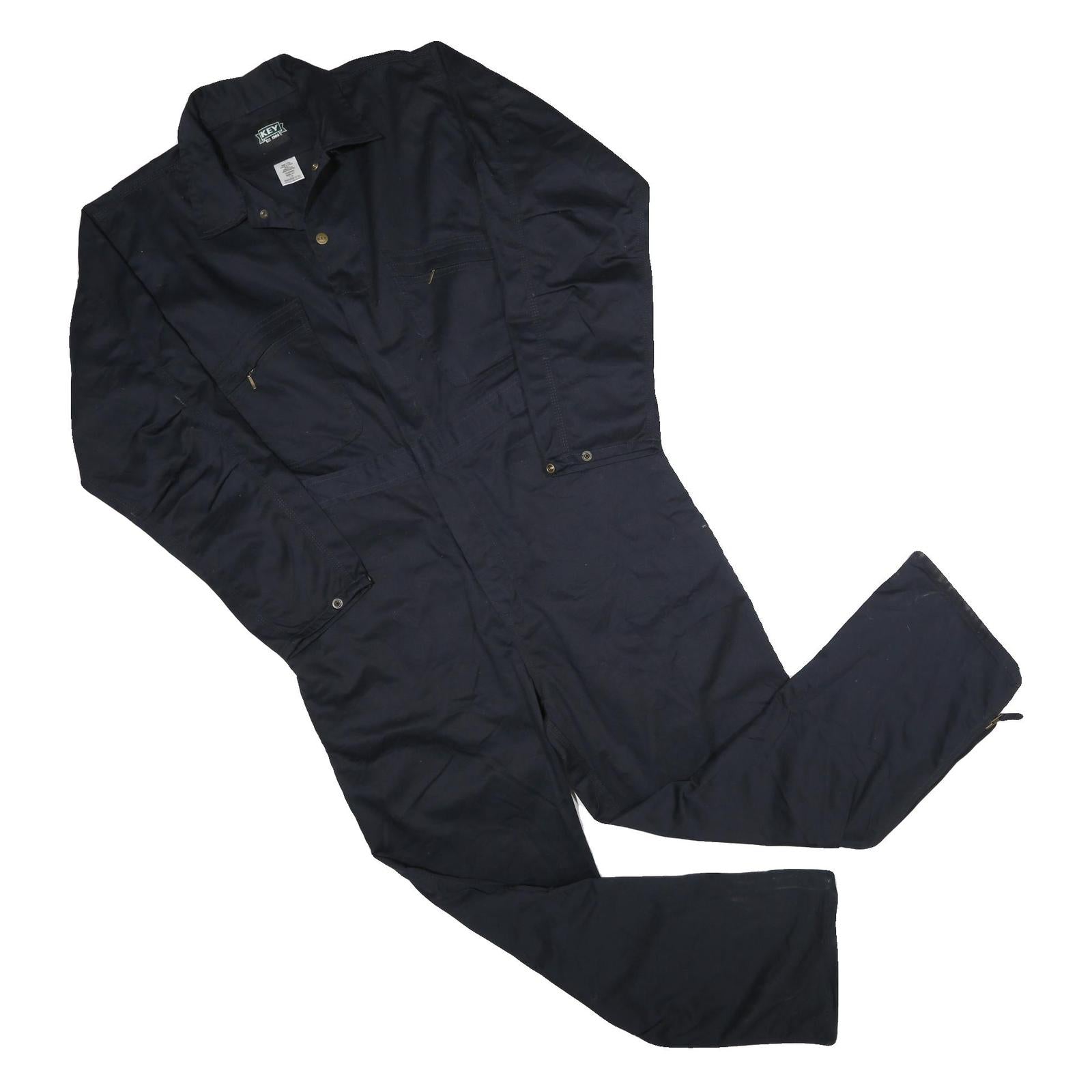 KEY Mens Navy Blue Cotton Blend Dungarees Regular Fit L W40 L32 Workwear Utility