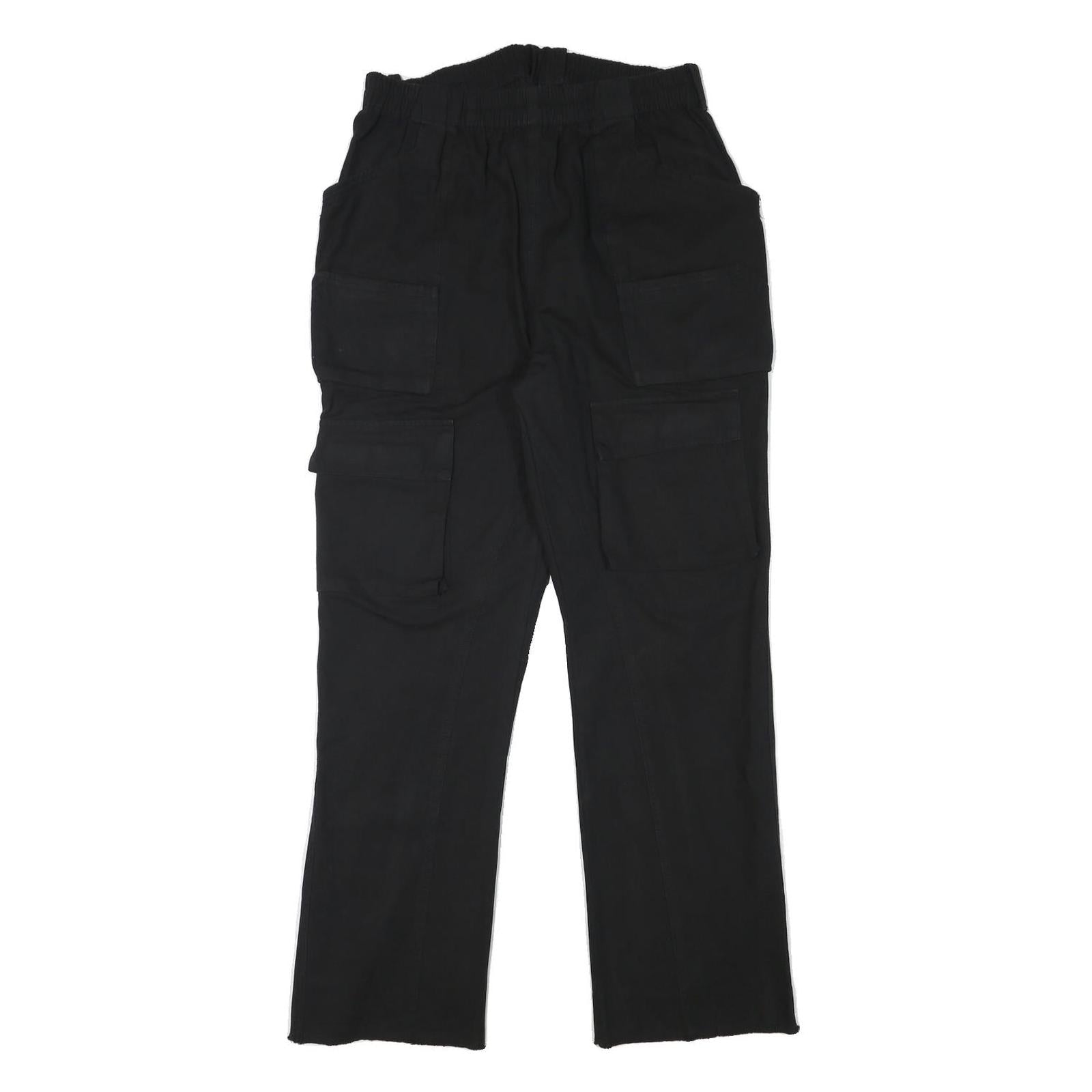Mens Regular Fit Black Cotton Blend Trousers W28 L30 Cargo Style Pocketed