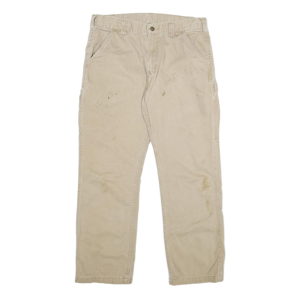 CARHARTT Mens Cotton Blend Beige Relaxed Straight Trousers W34 L30 Workwear