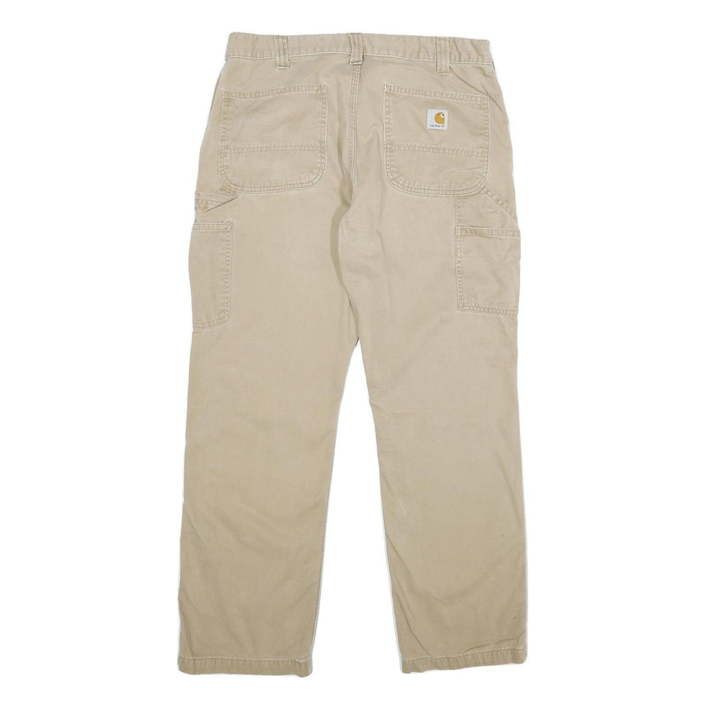 CARHARTT Mens Cotton Blend Beige Relaxed Straight Trousers W34 L30 Workwear