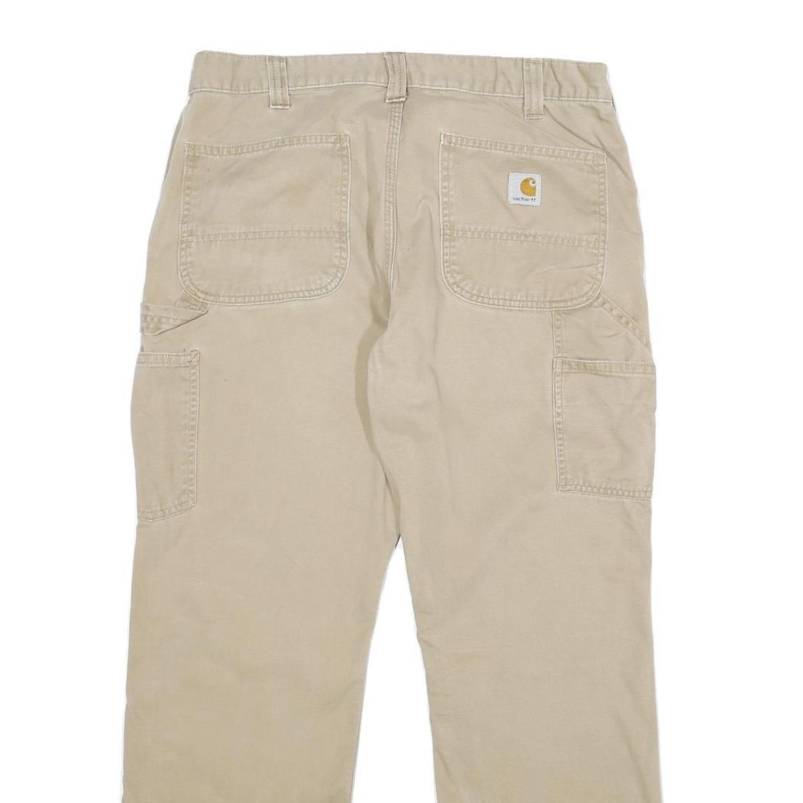 CARHARTT Mens Cotton Blend Beige Relaxed Straight Trousers W34 L30 Workwear