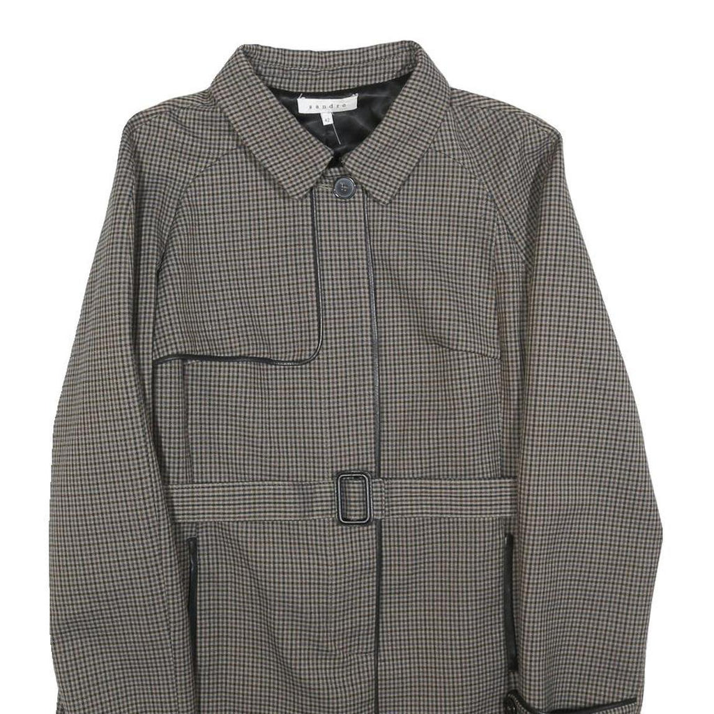 SANDRO Womens Grey Check Jacket S Polyester Blend Button Closure Stylish