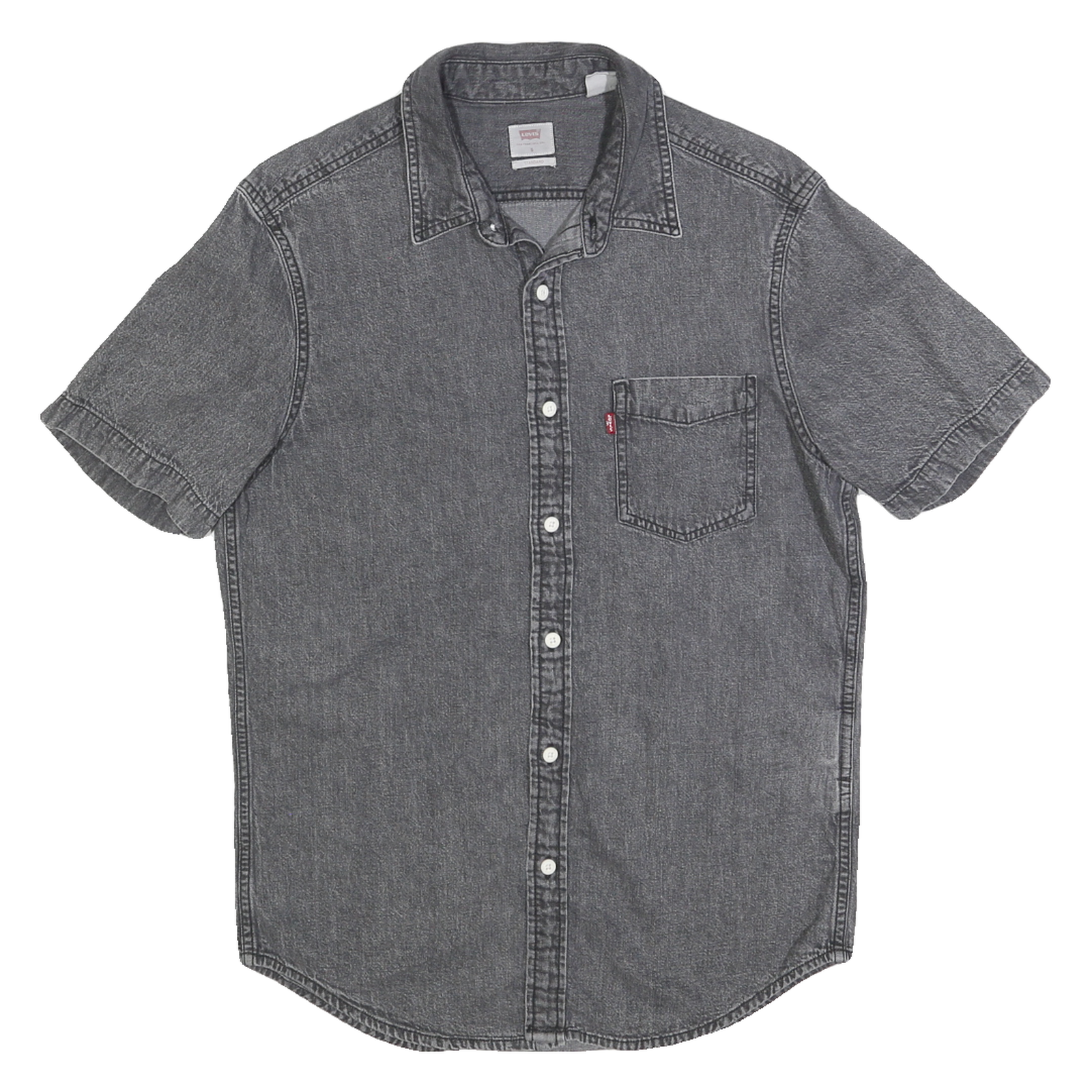 LEVI'S Mens Grey & Black Denim Shirt S Cotton Short Sleeve Casual