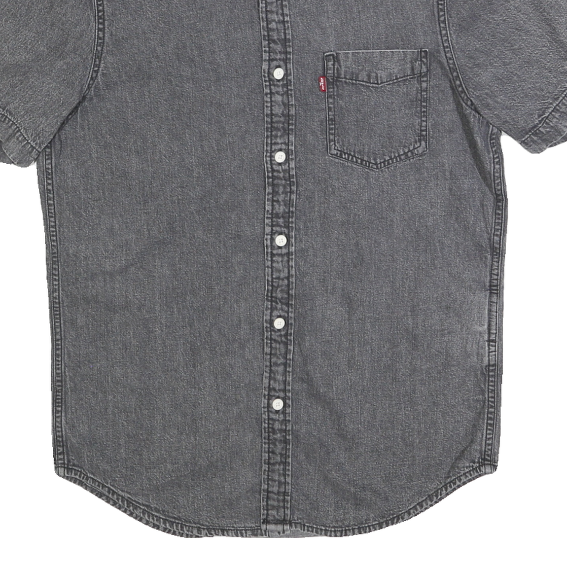 LEVI'S Mens Grey & Black Denim Shirt S Cotton Short Sleeve Casual