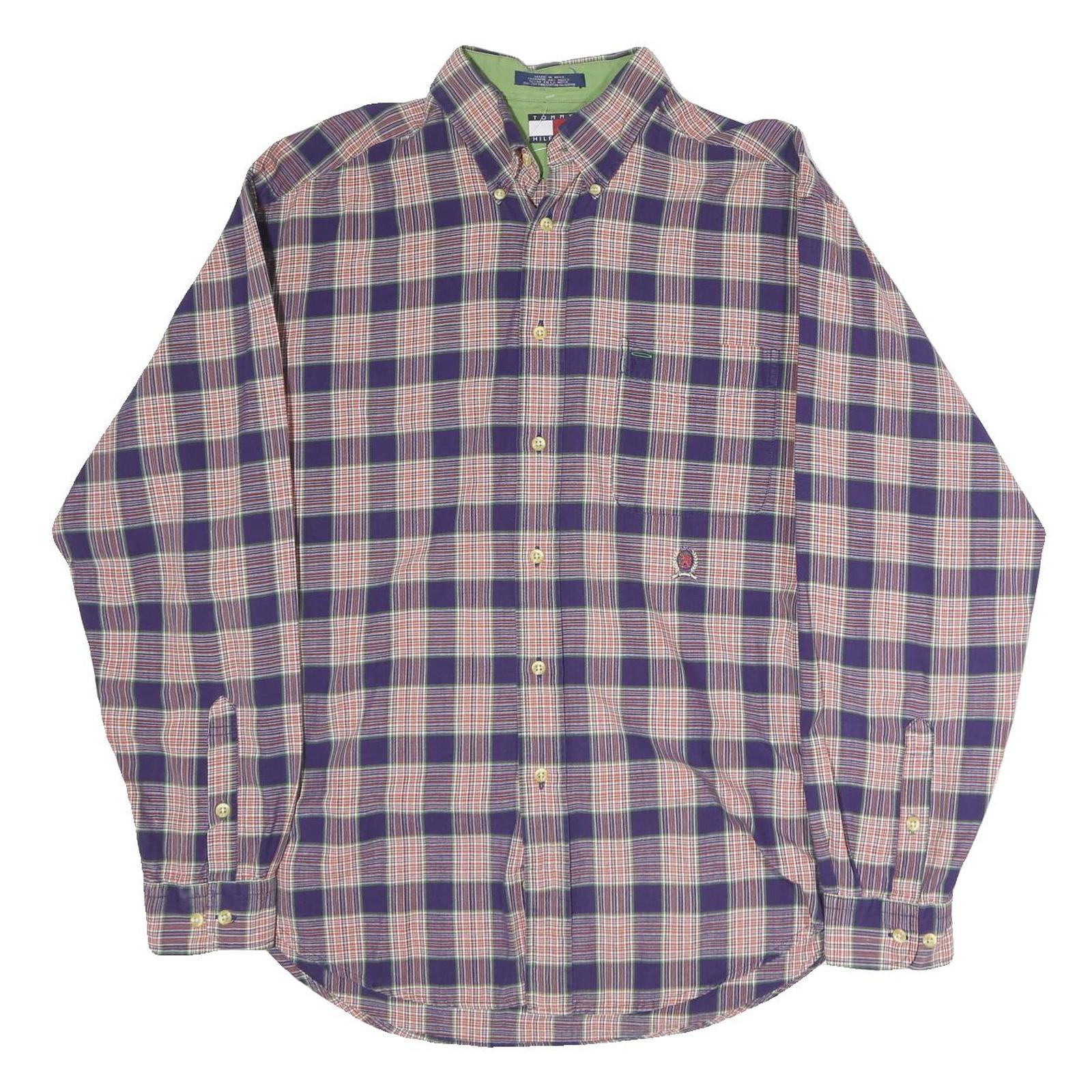 TOMMY HILFIGER Mens Blue & Pink Check Shirt M Cotton Blend Classic Fit